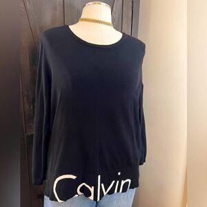 Calvin Klein black monogram scoop neck knit pullover top large